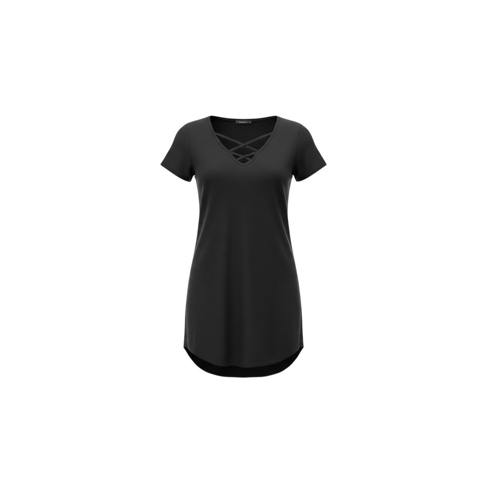 rue21 Ribbed V-Neck Top Womens Medium Black Crisscross Lattice Short Sleeve